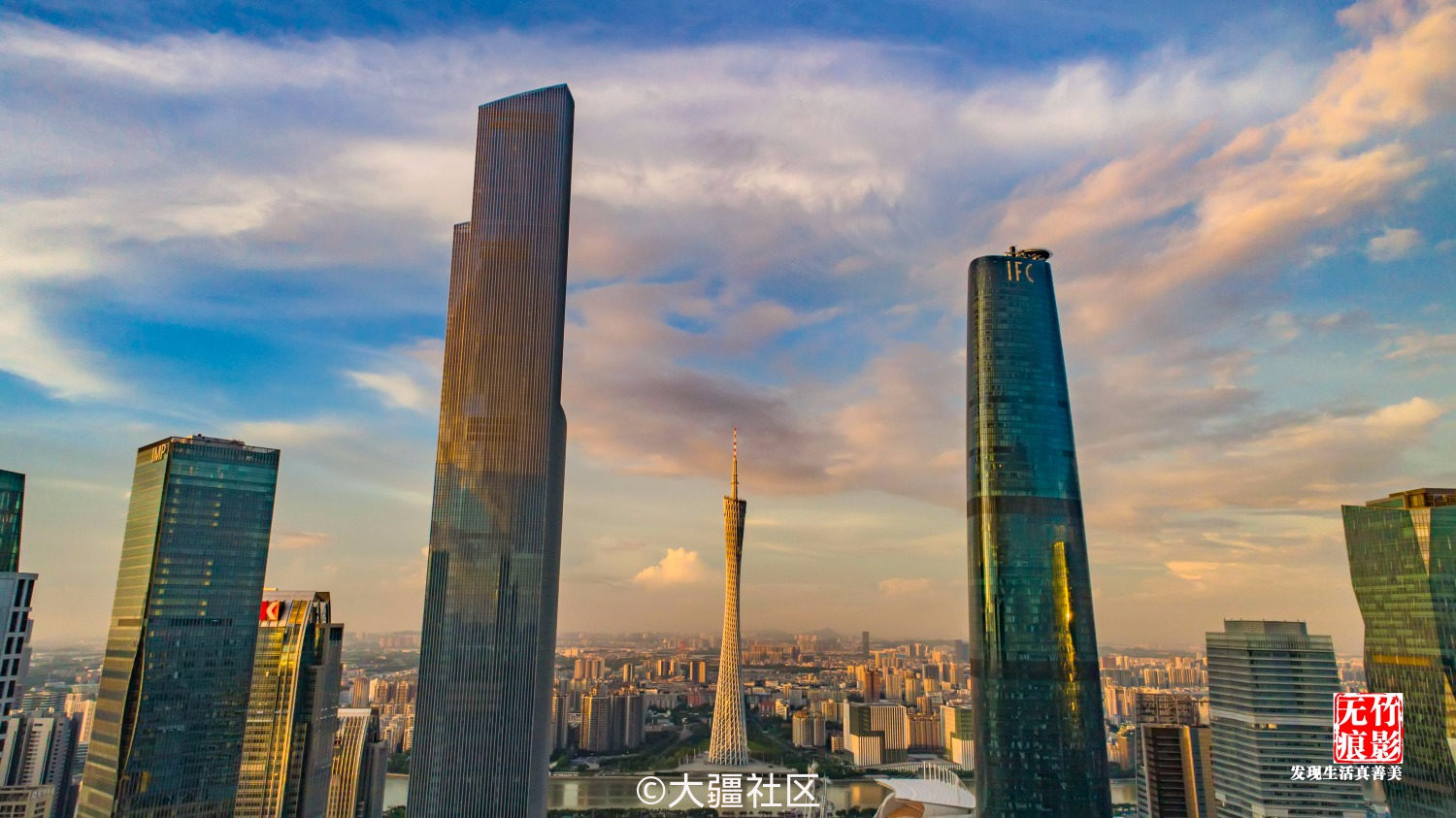 航拍广州珠江新城CBD商务中心